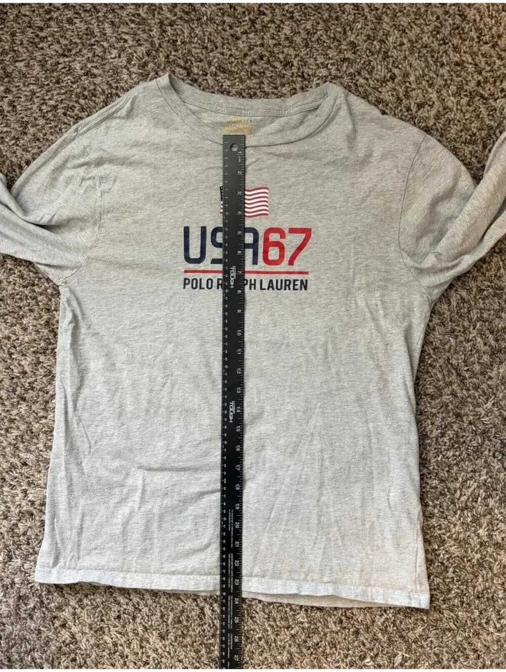Polo Ralph Lauren Long Sleeve 1967 USA Shield T-Shirt Gray Boys Size XL 18/20